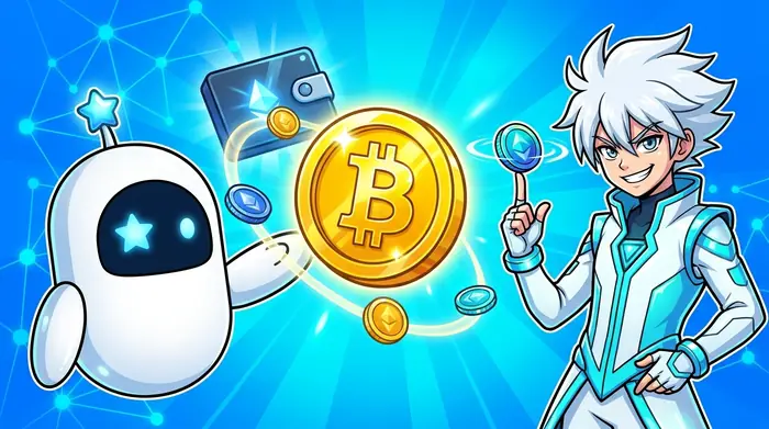 仮想通貨入金のイメージ図版。大きな金貨のまわりを複数のトークンが回り、ハードウェアウォレットが置かれている